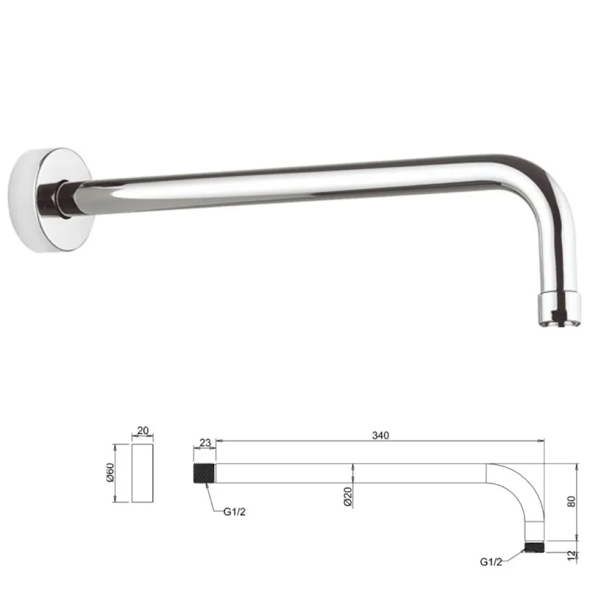 Crosswater Fusion Shower Wall Arm 340mm Chrome product image - Image 1