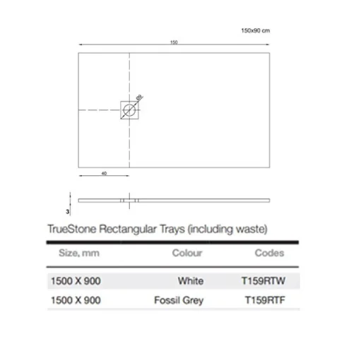 Merlyn Truestone Rectangle Tray White 1500 X 900mm technical drawing - Image 4