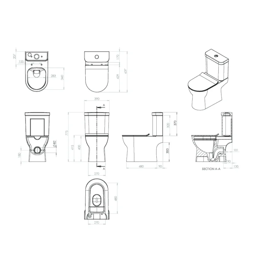 Saneux Air Close Coupled Open Back Wc Pan - Rimless detail view - Image 5