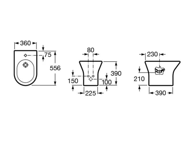 Roca Nexo Floor-standing Bidet - 1 Taphole technical drawing - Image 2