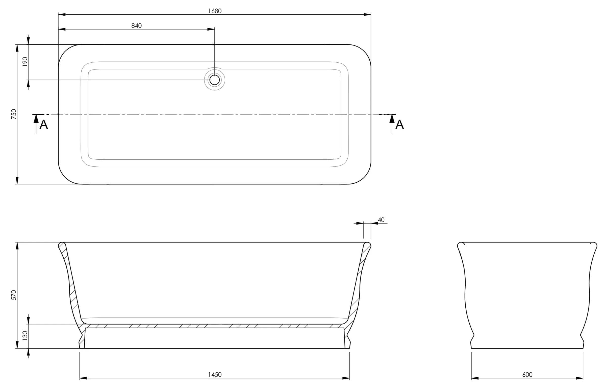 Bc Designs Magnus Bath 1680 X 750 (no Waste) Gloss White