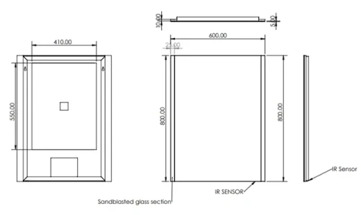 Hib Beam 60 Mirror H80 X W60 X D3cm technical drawing - Image 2