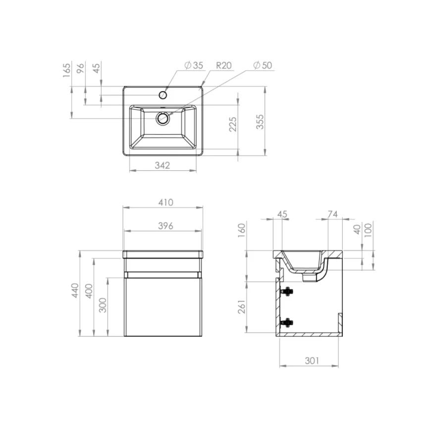 Saneux Air 40cm 1 Door Wall Mounted Unit - Alpine Carbon detail view - Image 2