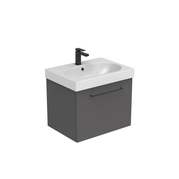 Saneux Austen 60cm 1 Drawer Wall Mounted Unit - Matte Iron Grey