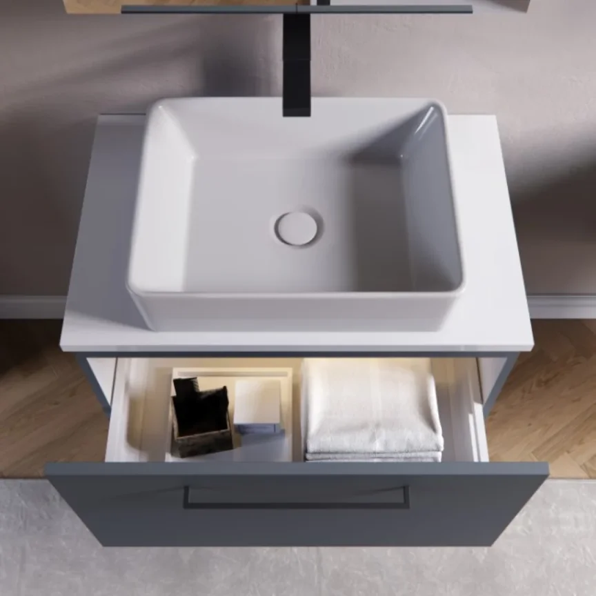 Saneux Austen 60cm 1 Drawer Wall Mounted Unit - Matte Iron Grey detail view - Image 4