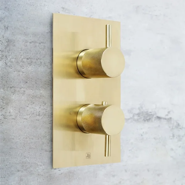 Just Taps Vos Thermostatic Concealed 1 Outlet Shower Valve Designer Handle Brushed Brass product image - Image 1