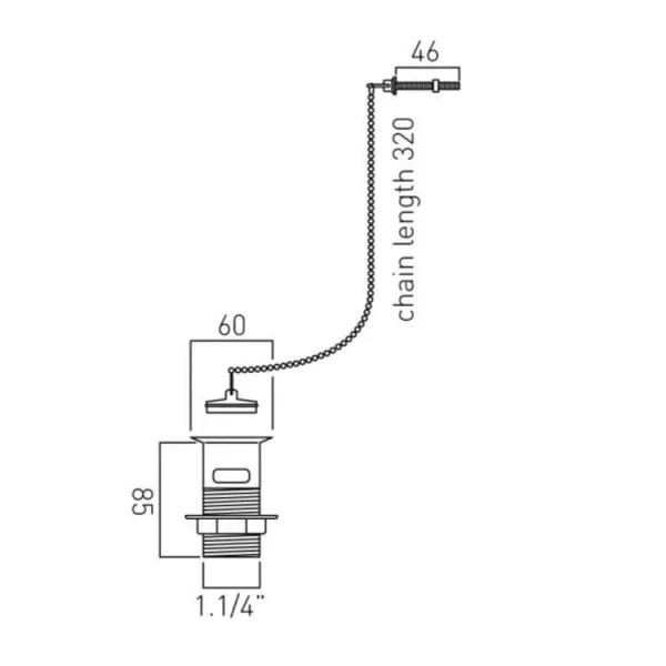 Vado Axces Basin Waste Metal Plug And Chain 1.1/4" Chrome detail view - Image 3