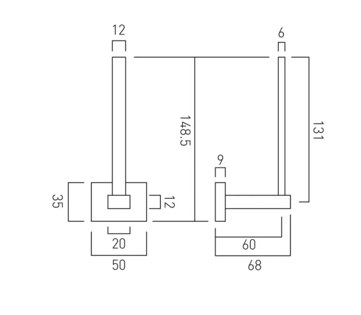 Vado Level Spare Paper Holder Wall Mounted Chrome technical drawing - Image 2