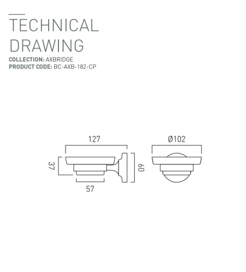 Booth & Co. Ceramic Soap Dish And Holder Chrome & White technical drawing - Image 2