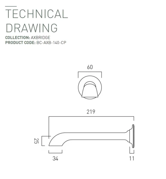 Booth & Co. Bath Spout Chrome & N/a technical drawing - Image 2
