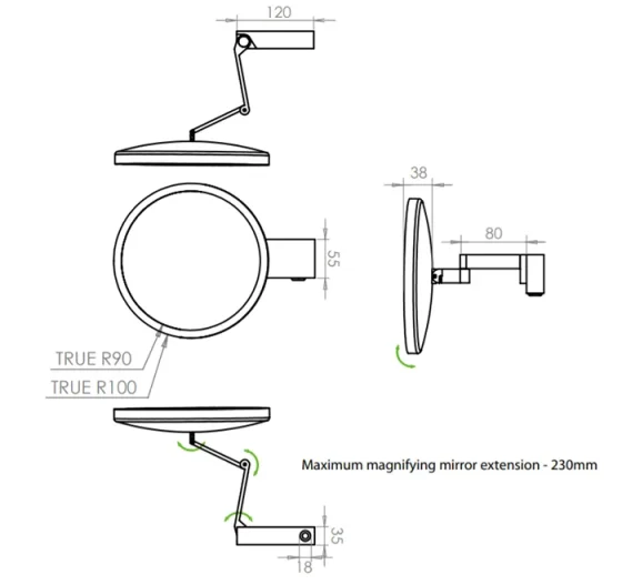 Hib Cirque Magnifying Mirror 20cm technical drawing - Image 2