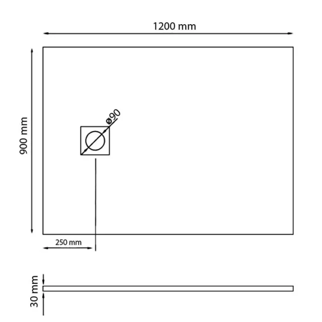 Merlyn Truestone Rectangle Tray White 1200 X 900mm technical drawing - Image 3