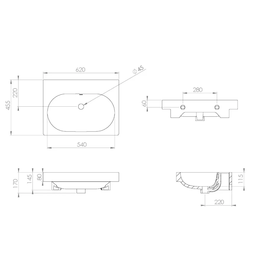 Saneux Austen 62x45cm Washbasin 0th detail view - Image 2