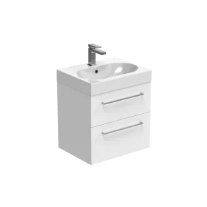 Saneux Austen 60cm 2 Drawer Wall Mounted Unit - Gloss White