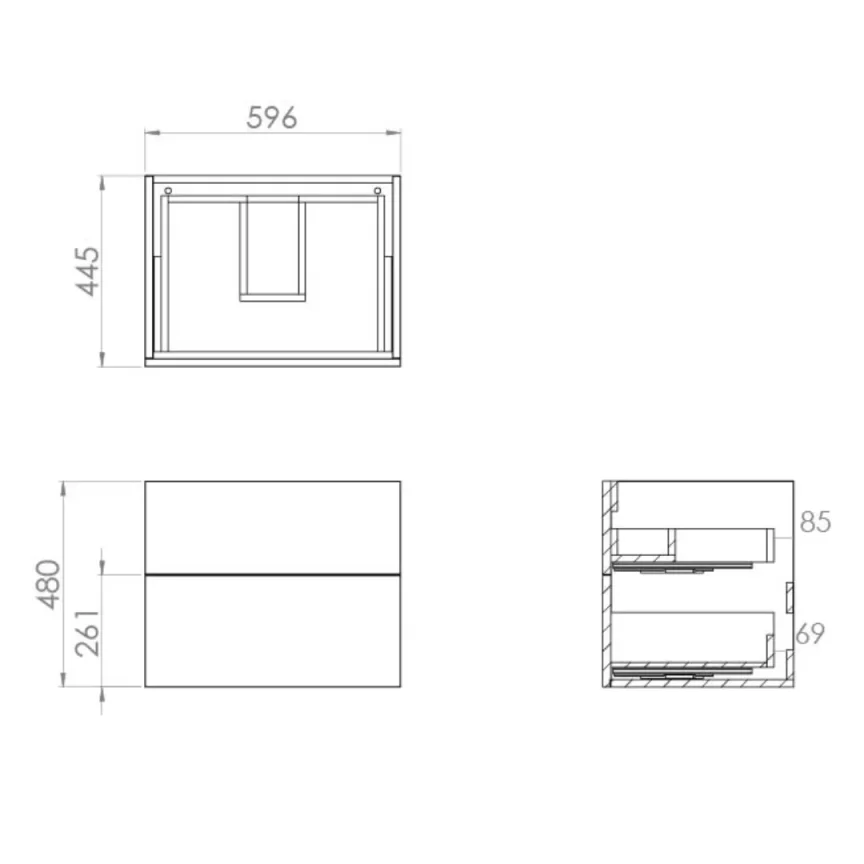 Saneux Austen 60cm 2 Drawer Wall Mounted Unit - Matte Iron Grey detail view - Image 2