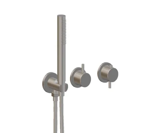 Ava Trend 2 Way 2 Handle Thermostatic Valve With Built In Hand Shower W/3 Hole Flanges - Polished Stainless Steel detail view - Image 2