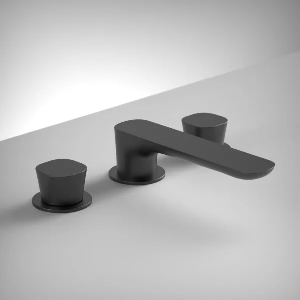 Ava Purity 3 Hole Deck Mounted Basin Mixer W/ Flanges - Brushed Black