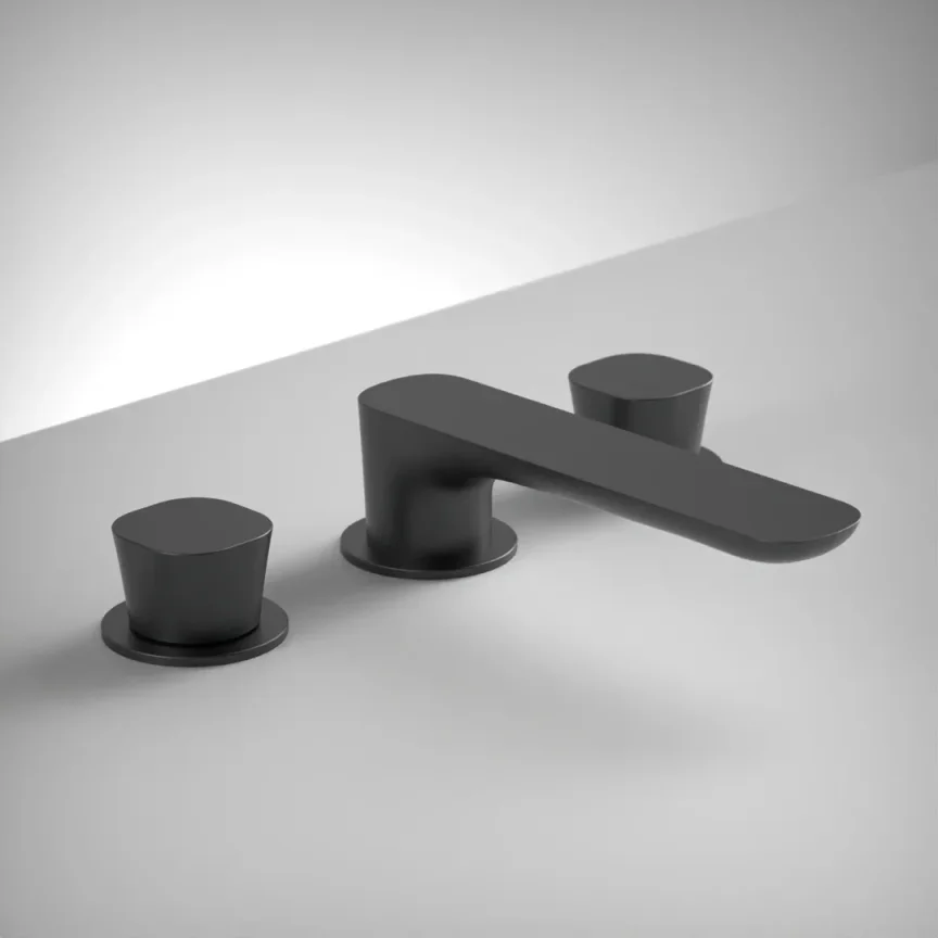 Ava Purity 3 Hole Deck Mounted Basin Mixer W/ Flanges - Brushed Black product image - Image 1