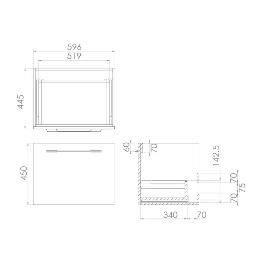 Saneux Austen 60cm 1 Drawer Wall Mounted Unit - Matte White detail view - Image 2
