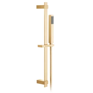 Vado Individual Square Slide Rail Shower Kit With Single-function Shower Handset 600mm Slide Rail And Hose Brushed Gold