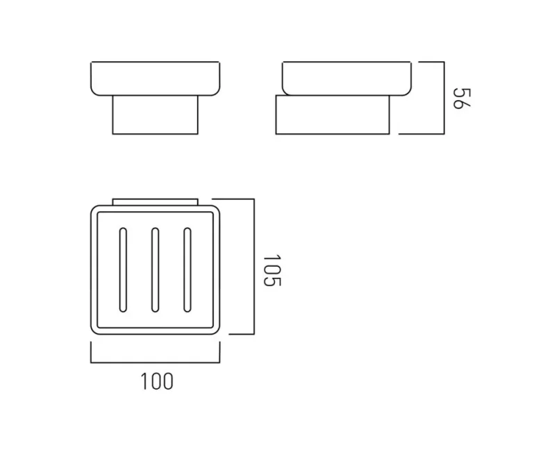 Vado Shama Frosted Glass Soap Dish And Holder Wall Mounted Chrome technical drawing - Image 3