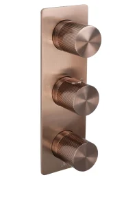 Just Taps Evo 3 Outlet 3 Handle Thermostatic Concealed Shower Valve Vertical Brushed Bronze
