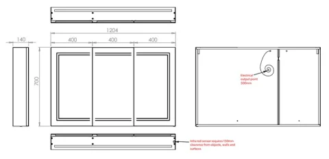 Hib Edge 120 Steam Free Cabinet W120 X H70 X D14cm technical drawing - Image 2