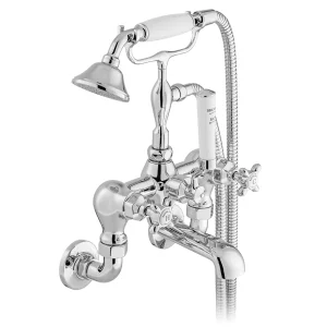 Booth & Co. Wall Mounted Bath Shower Mixer With Shower Kit Chrome & White
