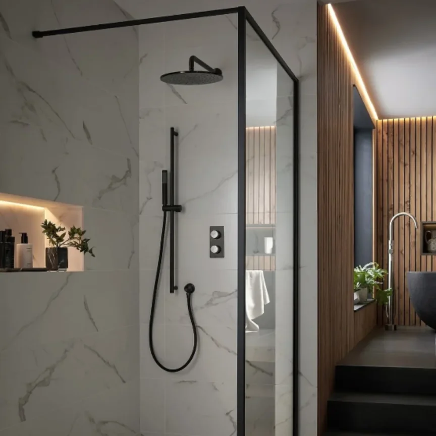 Vado Individual Single Function Easy Clean Round Shower Head 300mm Brushed Black detail view - Image 6