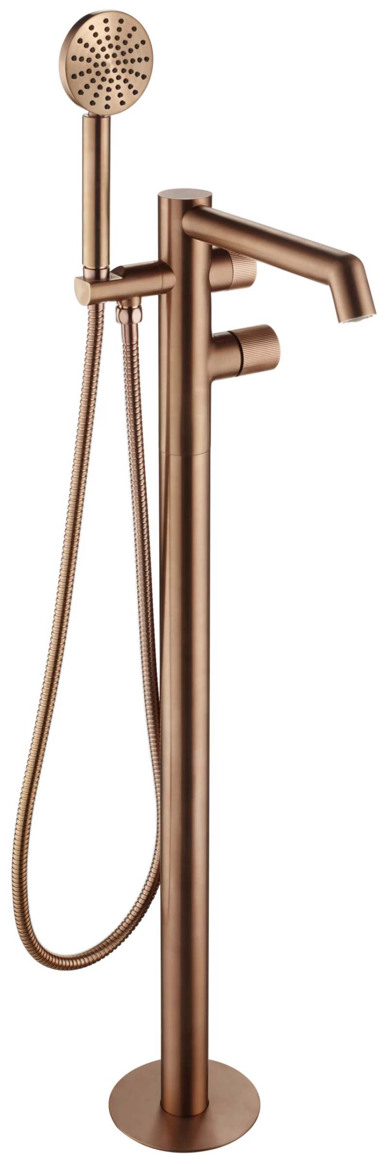 Just Taps Evo Floor Standing Bath Shower Mixer Tap With Lever Handle Round Shower Kit Brushed Bronze