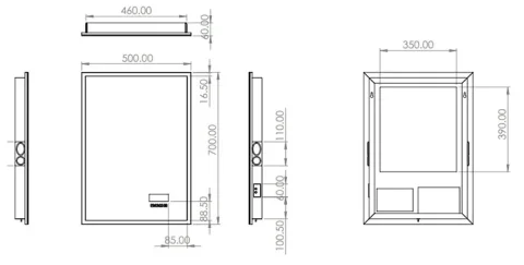 Hib Globe Plus 50 Mirror H70 X W50 X D6cm technical drawing - Image 2