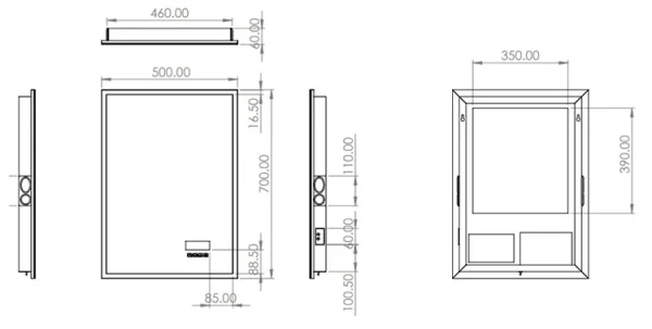Hib Globe Plus 50 Mirror H70 X W50 X D6cm technical drawing - Image 2