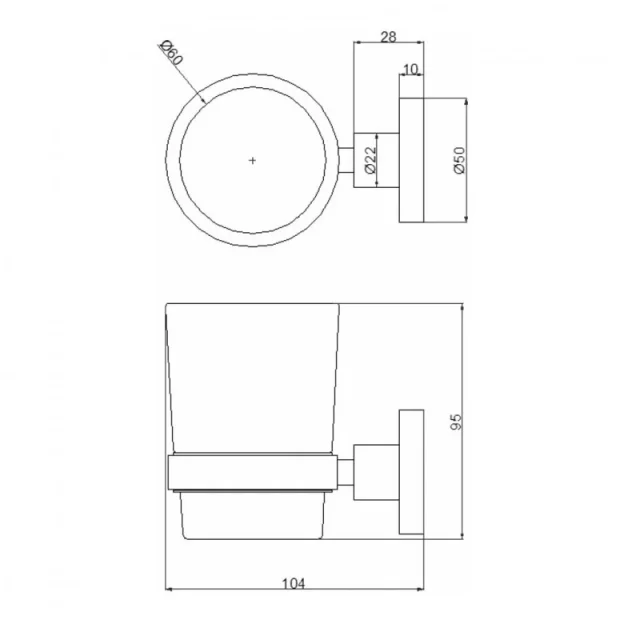 Crosswater Central Tumbler Holder Single Chrome technical drawing - Image 5
