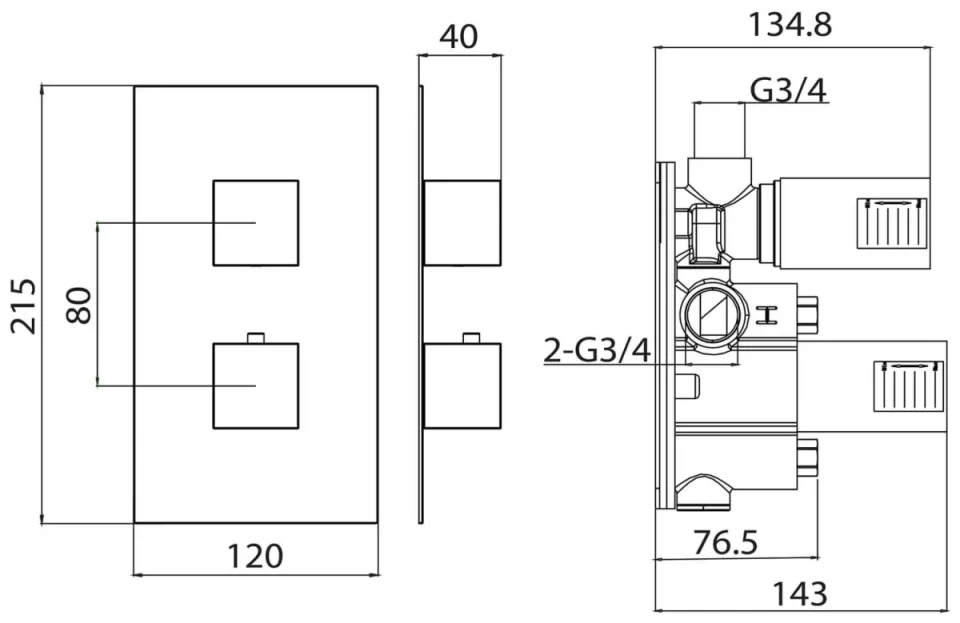 Saneux Tooga 2 Way Handle & Plate Finish Kit (for To220) - Chrome technical drawing - Image 2