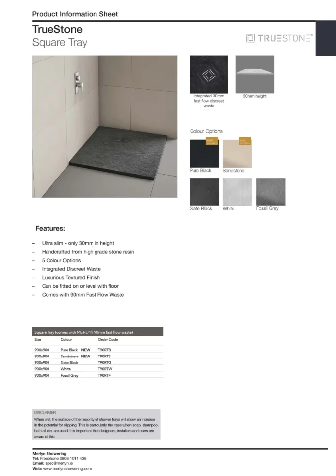 Merlyn Truestone Square Tray Graphite Slate Black 900 X 900mm technical drawing - Image 3