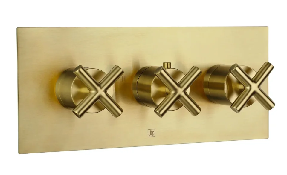 Just Taps Solex Thermostatic Concealed 2 Outlet Shower Valve Horizontal Brushed Brass product image - Image 1