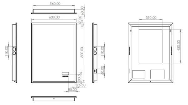 Hib Globe Plus 60 Mirror H80 X W60 X D6cm technical drawing - Image 2