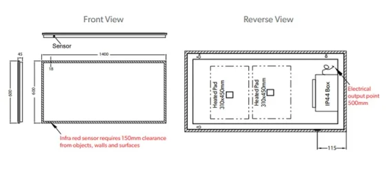 Hib Globe 140 Mirror H60 X W140 X D4.5cm technical drawing - Image 2