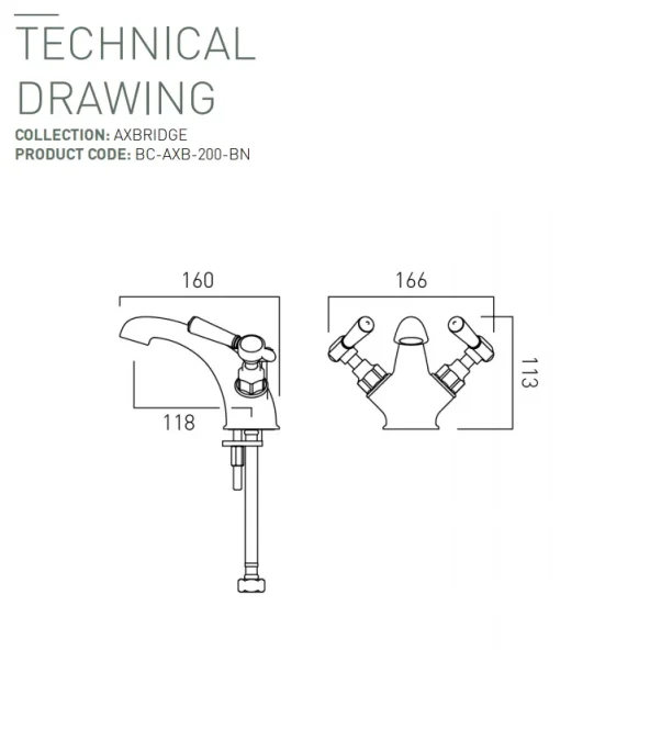 Booth & Co. Mono Basin Mixer With Pop-up Waste Bright Nickel & Crackled White technical drawing - Image 2