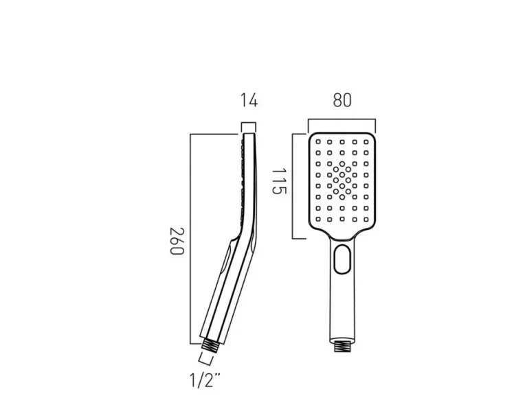 Vado Nebula 80mm X 115mm Rectangular 3 Function Rub Clean Shower Handset With Push Button Control Chrome technical drawing - Image 2