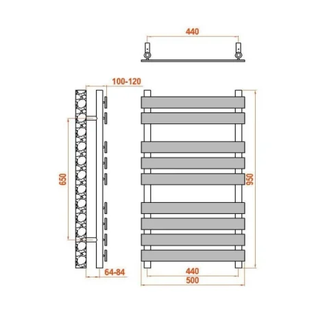 Reina Trento 500 X 950 Chrome Towel Radiator technical drawing - Image 3