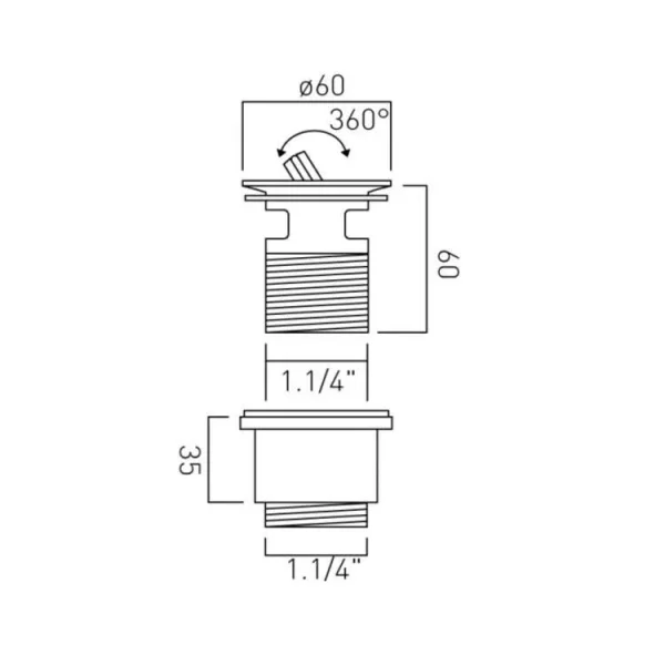 Vado Axces Slotted Captive Basin Waste 1.1/4" Chrome technical drawing - Image 3