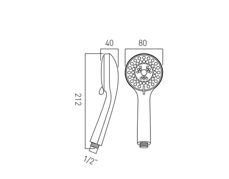 Vado Eris 80mm Round 3 Function Rub Clean Shower Handset Chrome technical drawing - Image 2