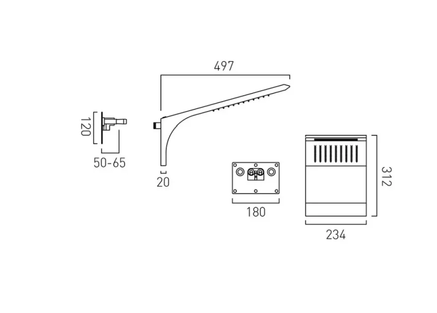 Vado Omika Wall Mounted Two Function Shower Head Chrome technical drawing - Image 2