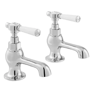 Booth & Co. Basin Pillar Taps Chrome & White
