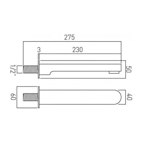 Vado Life Bath Spout Wall Mounted Chrome technical drawing - Image 3