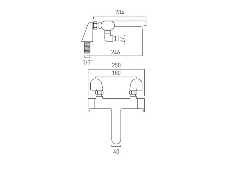 Vado Life Thermostatic Deck Mounted Bath Shower Mixer Chrome technical drawing - Image 2