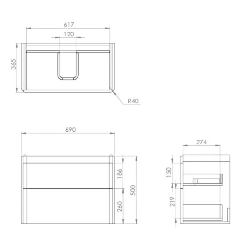 Saneux Hyde 70cm 2 Drawer Wall Mounted Unit - Matte Sage detail view - Image 4