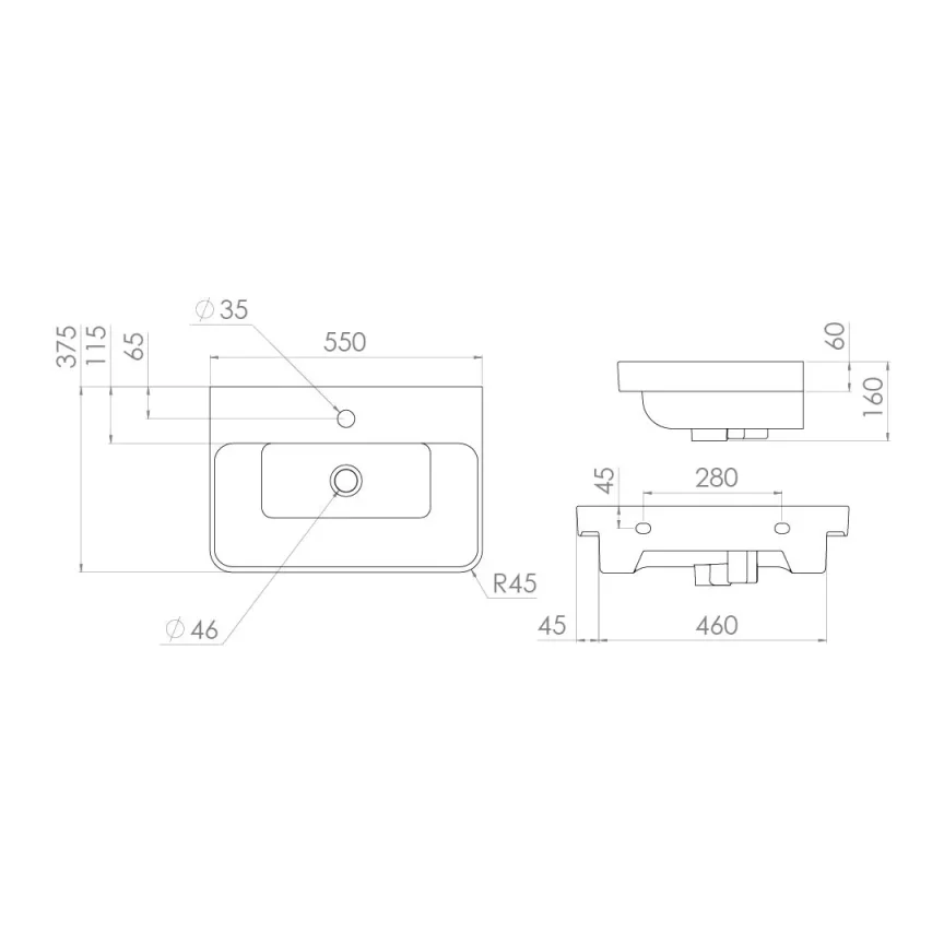 Saneux Hyde 55x37cm Washbasin 1th detail view - Image 5
