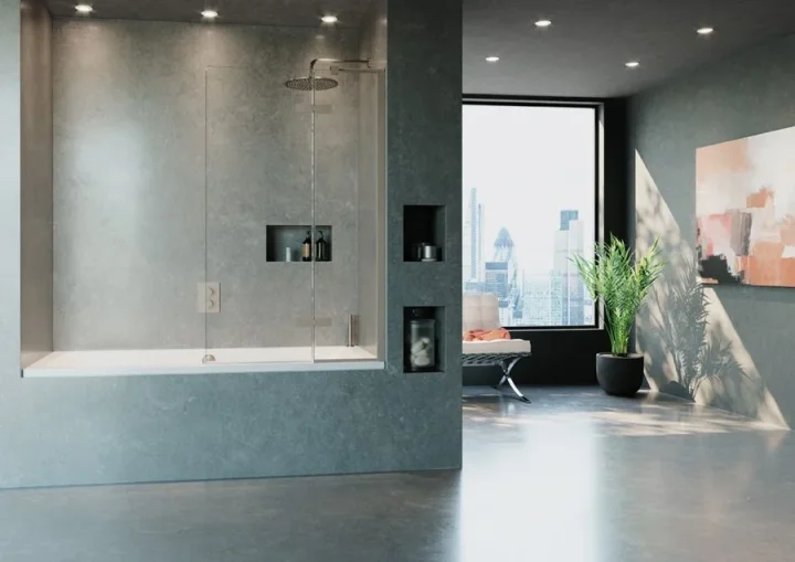 Crosswater Optix Hinged Bath Screen With Inline Panel 180 Left Handed Brushed Stainless product image - Image 1